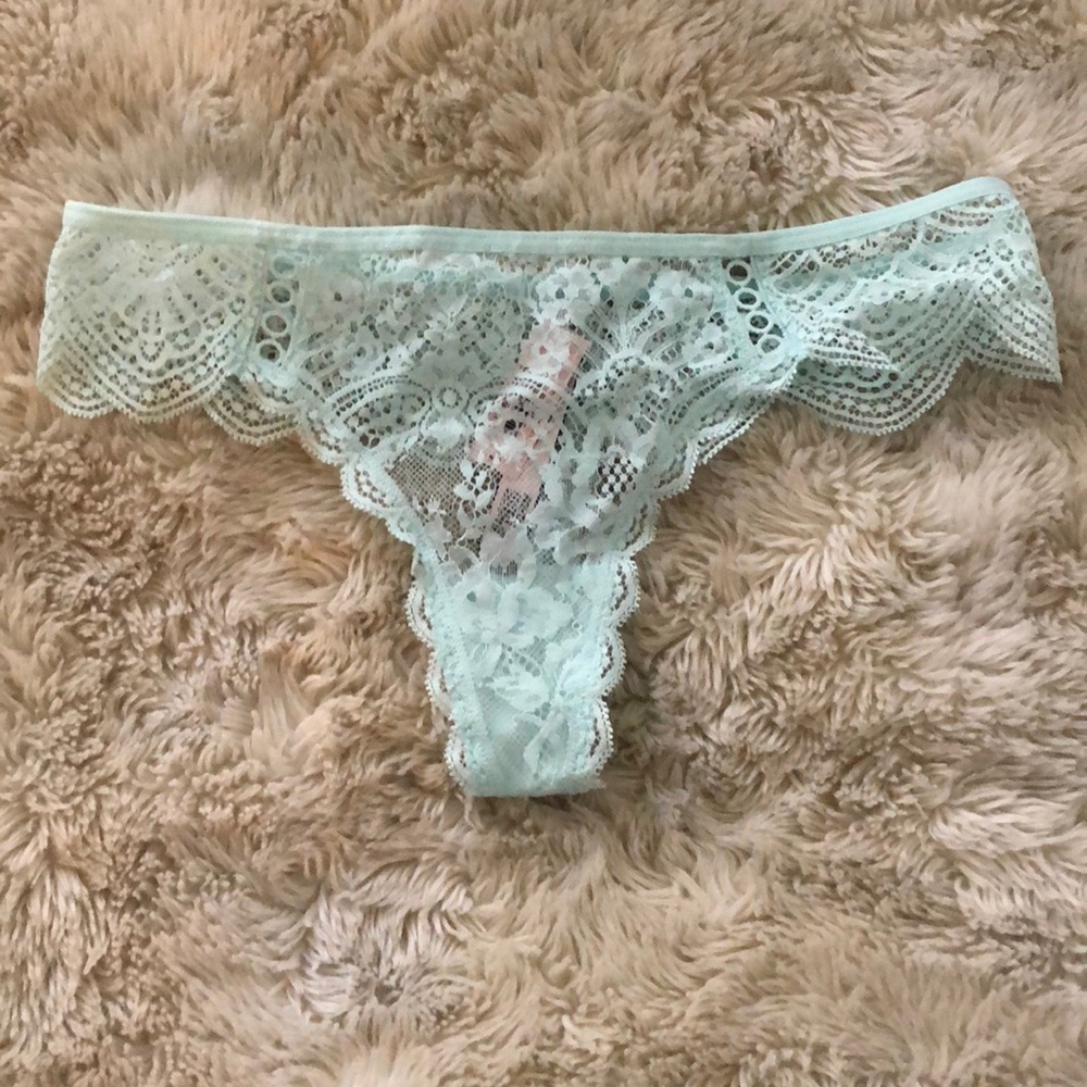 NWT Victoria’s Baby Blue White Lacy Thong